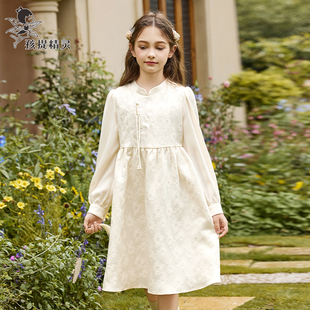 女童新中式盘扣连衣裙2025春装新款洋气中大童国风裙子儿童公主裙