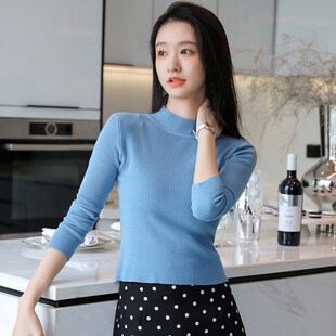 2025春季新款女装小个子短款上衣薄款针织衫修身毛衣半高领打底衫