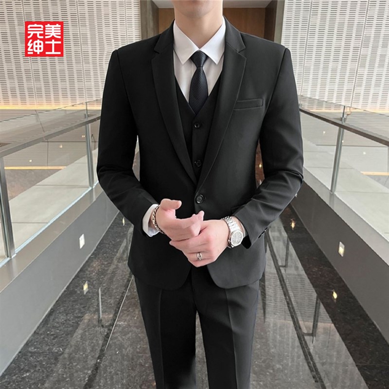 西装外套男加绒加厚保暖结婚西服外套商务正装黑色职业装外套冬装