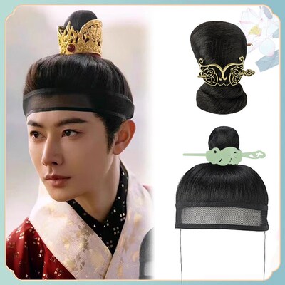 古装假发男款汉服半披发头套古风公子拼接发排长直发仙气日常发髻