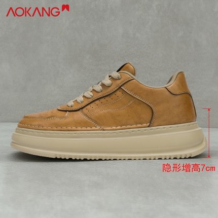 奥康正品板鞋内增高7cm男鞋软底老爹鞋厚底男轻便百搭复古开车鞋