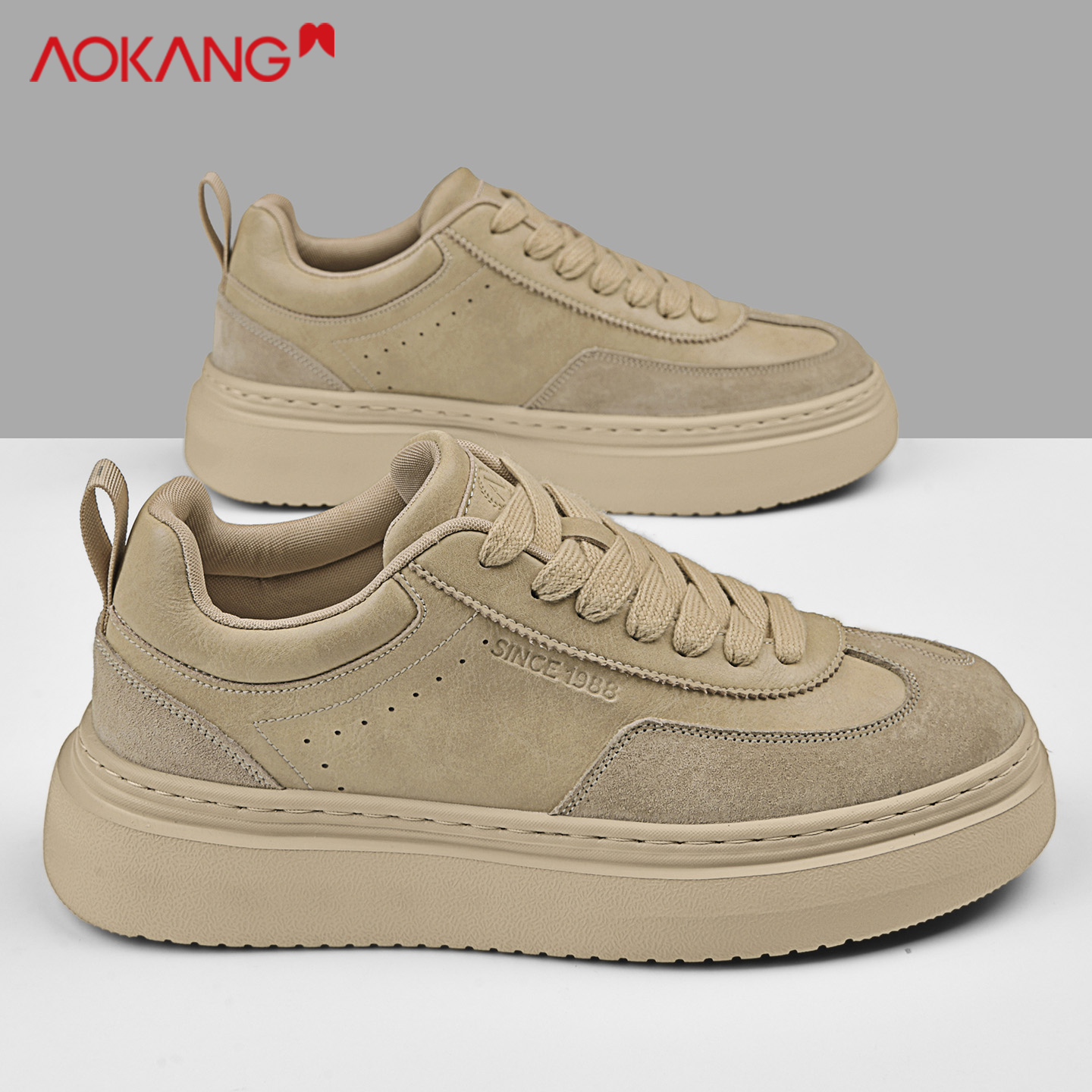 奥康新款透气增高板鞋通勤鞋子