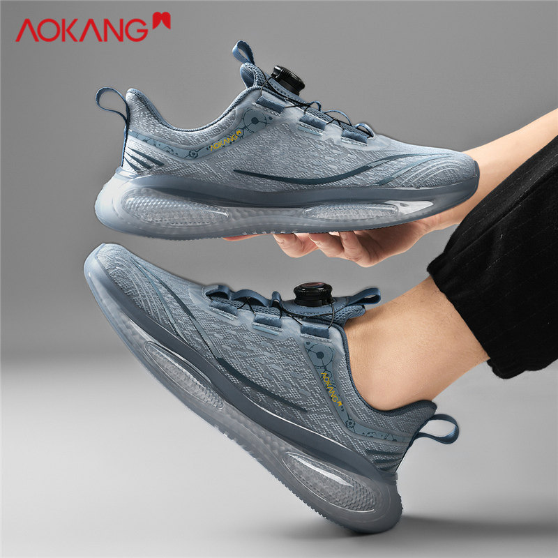 奥康男鞋2025新款秋季男士旋转纽扣运动鞋透气爆米花软底跑步鞋子