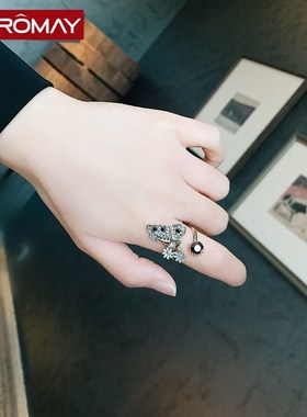 复古蝴蝶戒指女开口可调节食指指环气质装饰小众夸张个性网红戒指