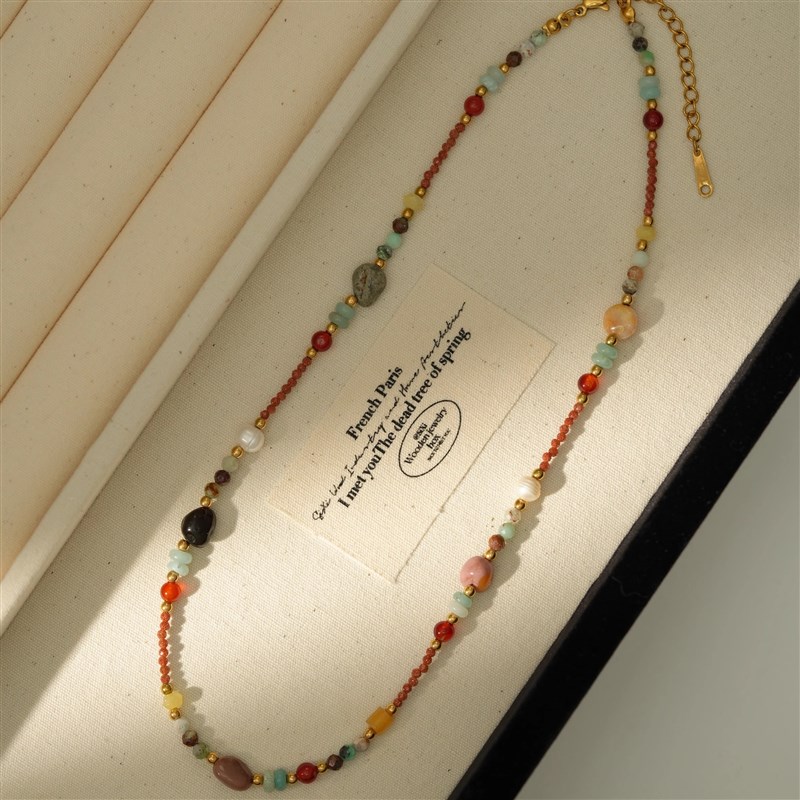 因缺斯汀【春色满园】森系多巴胺天然石串珠项链春夏女小众百搭