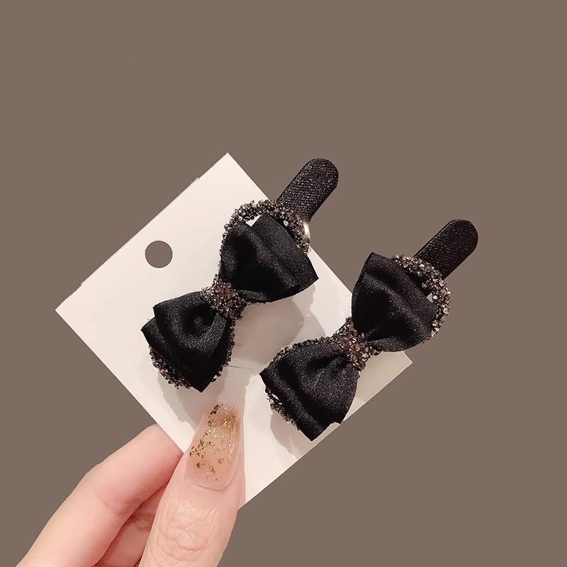 蝴蝶结甜美闪钻一字夹对夹刘海发夹女侧边前额鸭嘴夹发卡发饰头饰