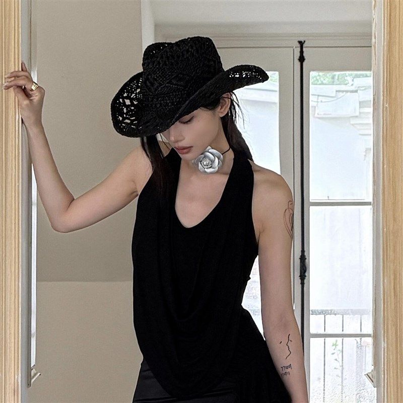 欧美辣妹风黑色镂空编织西部牛仔帽出游度假风百搭休闲爵士礼帽女,服饰配件/皮带/帽子/围巾,帽子,淘宝优惠券,粉丝福利购,淘宝优惠卷