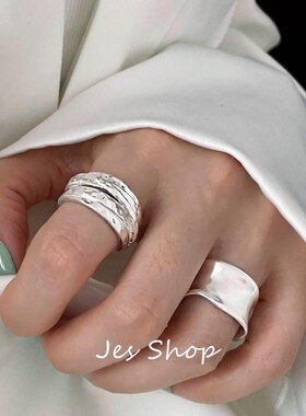 Jes Shop磨砂雾面戒指时尚宽面不规则缠绕个性开口指环气质食指戒