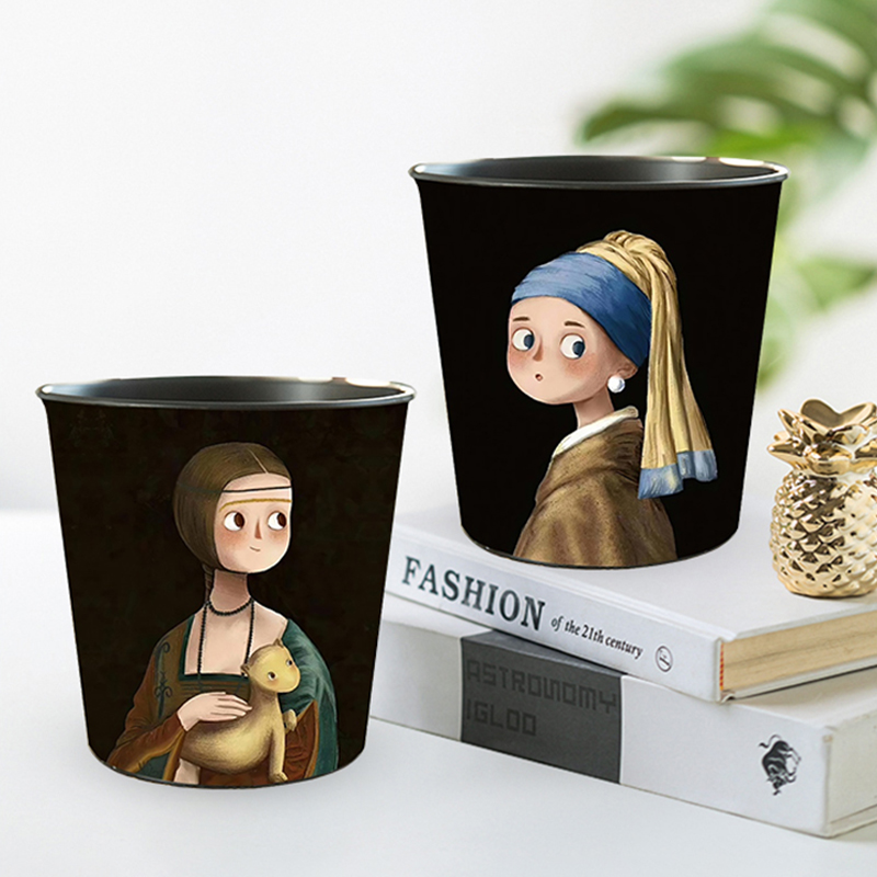 铁艺桌面垃圾桶创意卡通可爱无盖桌上收纳桶家用餐桌小桶茶几纸篓