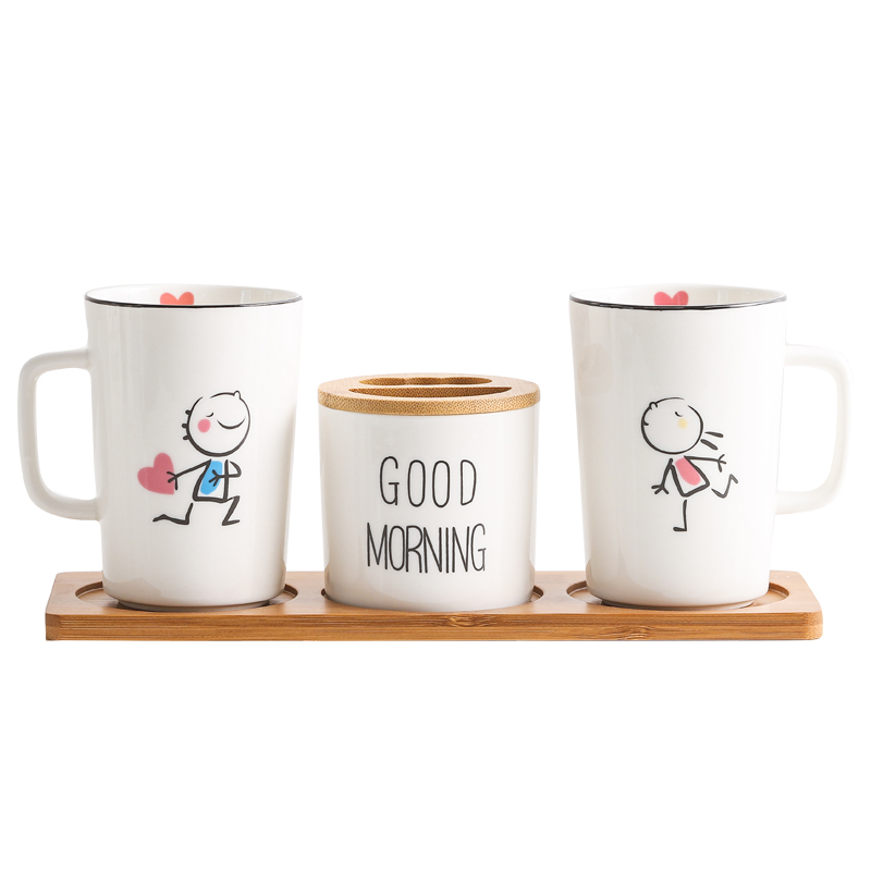 情侣洗漱口杯创意可爱刷牙杯套装卡通牙刷杯一对家用牙缸陶瓷