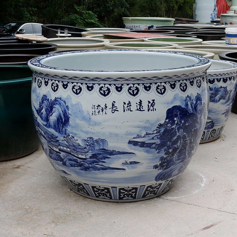 景德镇陶瓷大缸青花瓷手绘山水庭院客厅阳台中式仿古大型荷花鱼缸