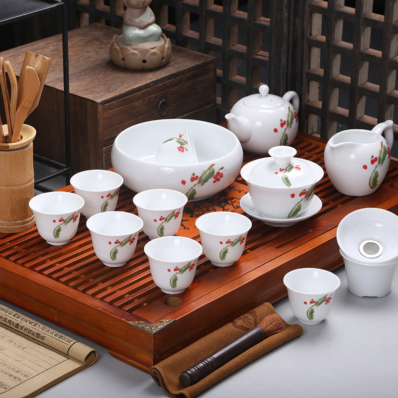景德镇釉中彩青花高白陶瓷功夫茶具带茶盘套装茶壶盖碗茶杯家用