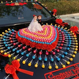 主婚车装 抖音结婚用品 饰棒棒糖全套吸盘式 创意车头花车队布置套装