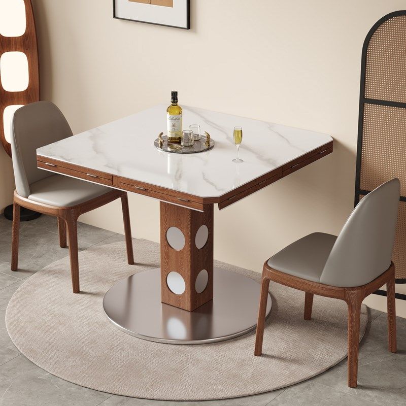 实木两用岩板餐桌家用饭桌椅