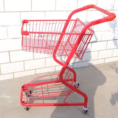 超市粉色网红购物车手推车商场购物车推车KTV 提篮车双层车买菜车