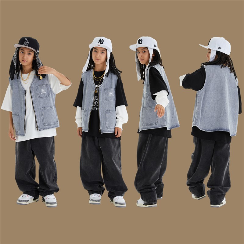 儿童演出服男童街舞潮装嘻哈hiphop女童装爵士舞服装马甲套装走秀