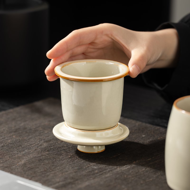 汝窑陶瓷泡茶杯办公杯个人专用茶水分离水杯大容量定制马克杯杯子