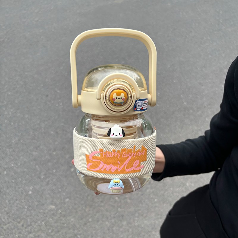 吸管玻璃杯大容量简约可爱大肚水杯女生耐高温夏季茶水分离花茶杯