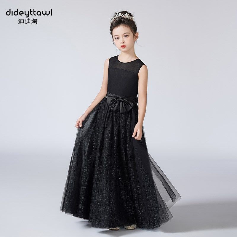 迪迪淘儿童高端黑色礼服女童钢琴演奏服小提琴演出服公主裙纱裙