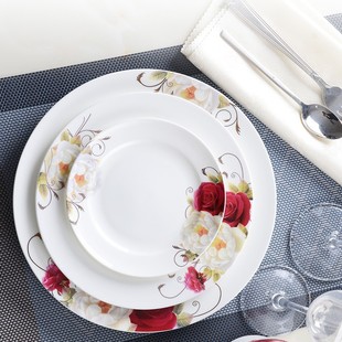 喜庆红色玫瑰花碗碟套装家用唐山欧式骨瓷碗筷陶瓷器吃饭盘子餐具