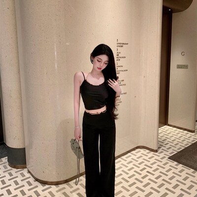 viola【丝滑黑巧】Wang定制吊牌 链条可拆卸 丝滑吊带+垂垂裤套装