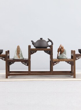 鸡翅木博古架摆件实木多宝阁底座大号紫砂茶壶架茶具架茶叶置物架