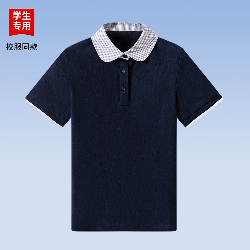 儿童t恤初高中青白色polo衫英伦风短袖校服 男女童中小学生校服夏