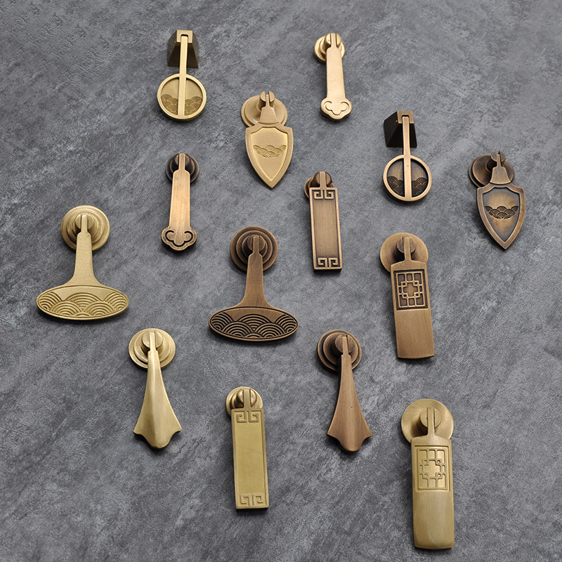 纯铜衣柜拉手橱柜抽屉北欧轻奢金色柜门把手新中式仿古铜单孔拉环