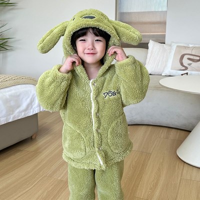 儿童睡衣冬季加绒加厚男童珊瑚绒家居服套装舒暖绒居家服卡通可爱