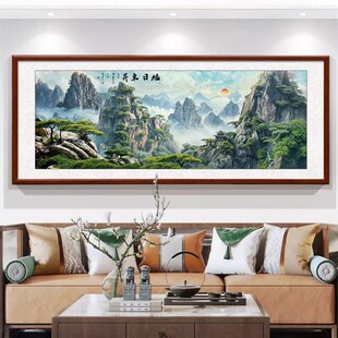 旭日东升砖石贴画新款客厅靠山图十字绣满钻大气山水风景国画点钻