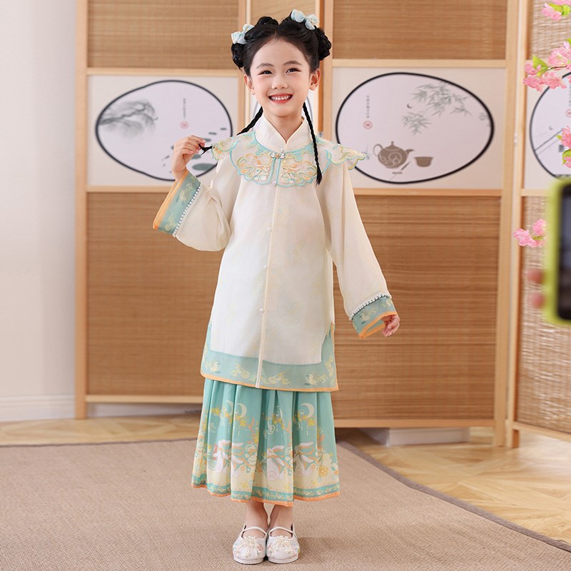 男女童春秋2024新款中国风儿童汉服连衣裙小女孩古风婵娟子演出服