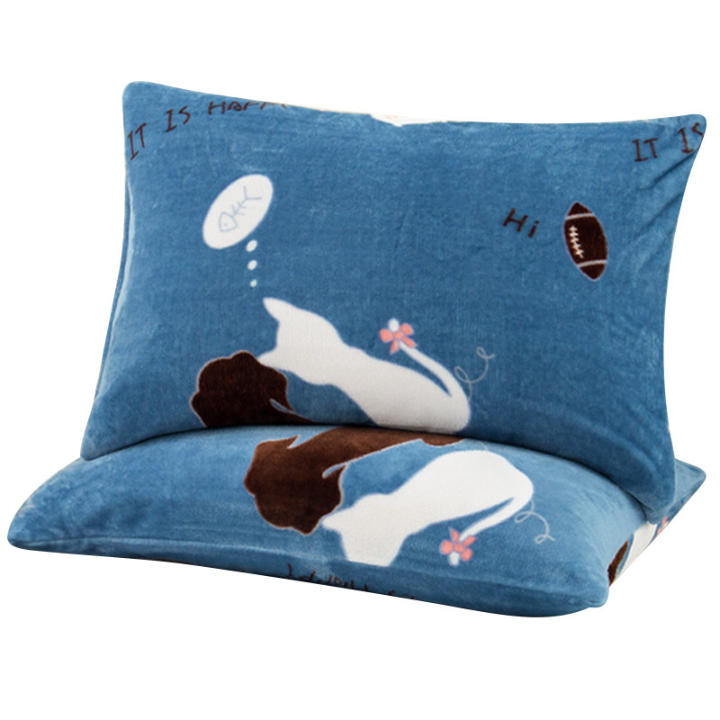 法兰绒枕套一对装48x74cm加厚保暖珊瑚绒成人单人枕芯套枕头套