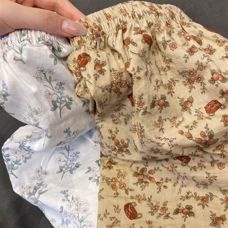 2024年新款法式甜美碎花睡裤女长裤夏天薄款高腰短裤休闲裤居家裤