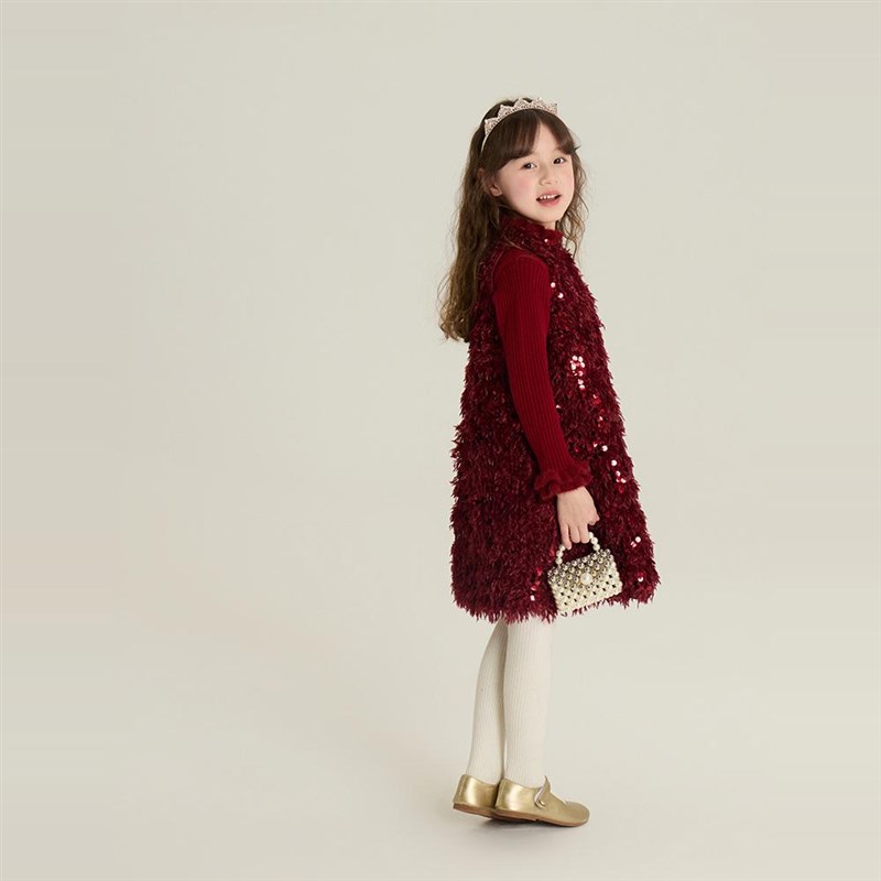 依依妈冬季装夹棉女童亮片公主礼服背心裙儿童新年款亮晶晶连衣裙