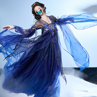 华服未来原创汉服女齐胸襦裙破烂袖汉服夏季紫色梦幻汉服西海龙女