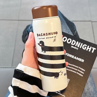 可爱腊肠狗保温杯女生高颜值小巧便携2024新款车载保冷咖啡随手杯