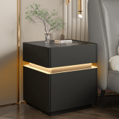 实木床头柜2025新款 轻奢高级带灯指纹锁简约现代卧室床边储物柜子