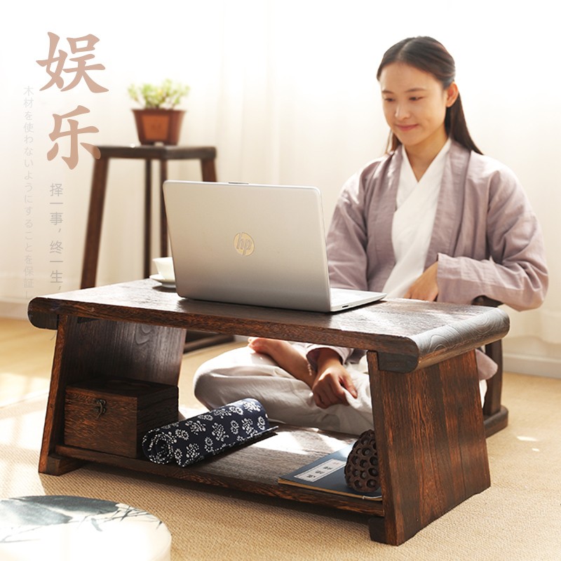 飘窗小桌子炕几新中式可折叠插板桌阳台茶桌实木矮地桌榻榻米茶几