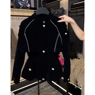 新款 法式 外套女2024秋季 气质立领明线收腰长袖 高级感百搭上衣 时尚