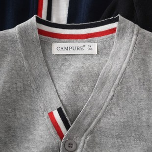 男童V领针织开衫纯棉春秋款学院风儿童外搭毛衣外套男宝宝线衣A类