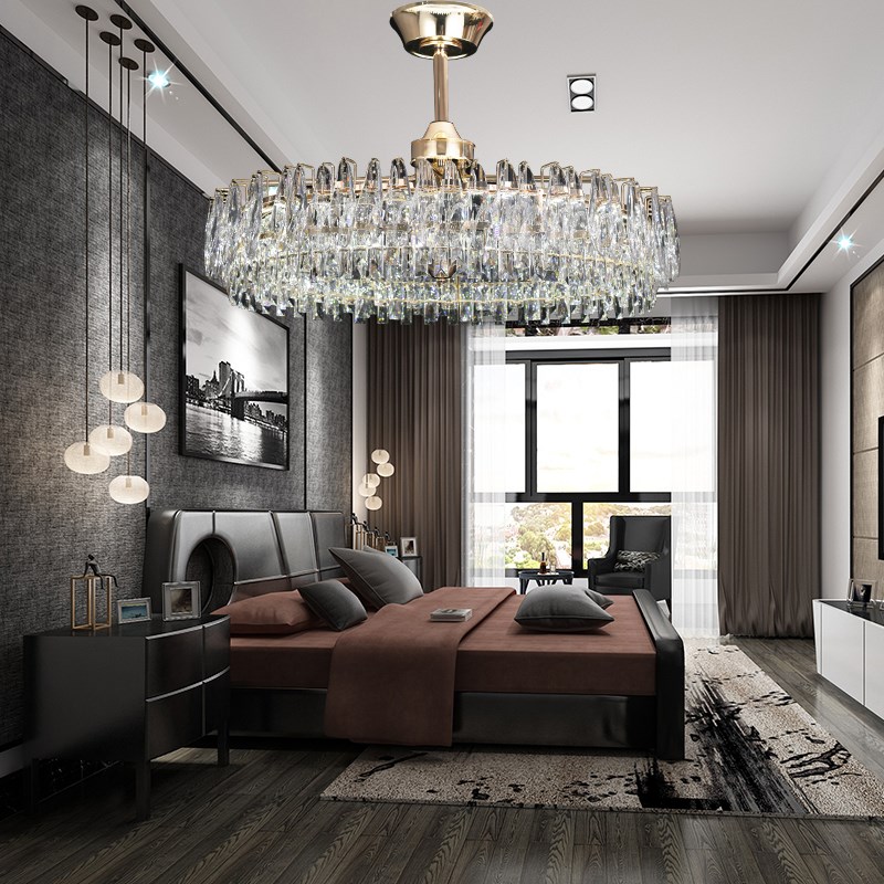 新款水晶餐厅风扇灯轻奢家用客厅灯带电扇一体吊扇灯