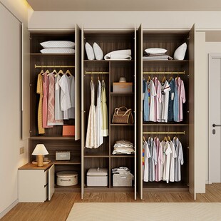 中古风卧室衣柜带床头柜一体组合家用梳妆台转角侧边柜衣橱可定制