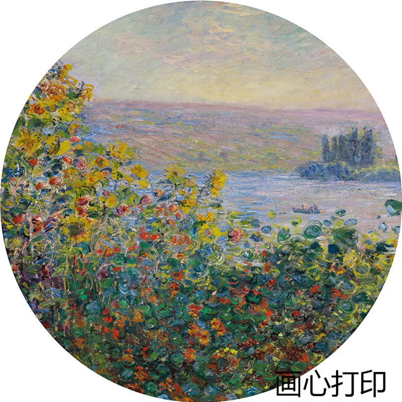 圆形莫奈装饰画油画客厅挂画印象日出睡莲小众卧室床头画饭厅画芯图片