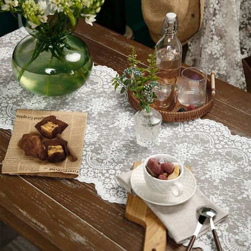 法式蕾丝桌旗餐桌高级感美式白色镂空餐边柜电视柜五斗柜盖布防尘