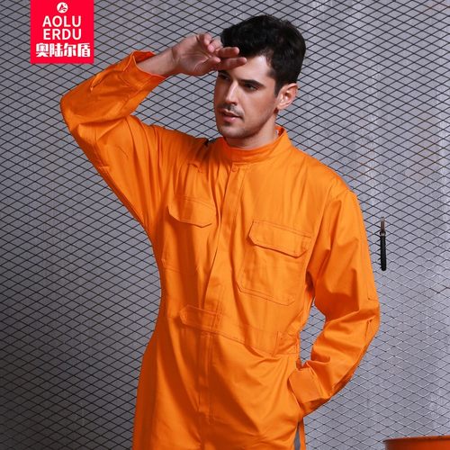 纯棉连体工作服套装男连体工装全棉长袖汽修船员工人反光条劳保服