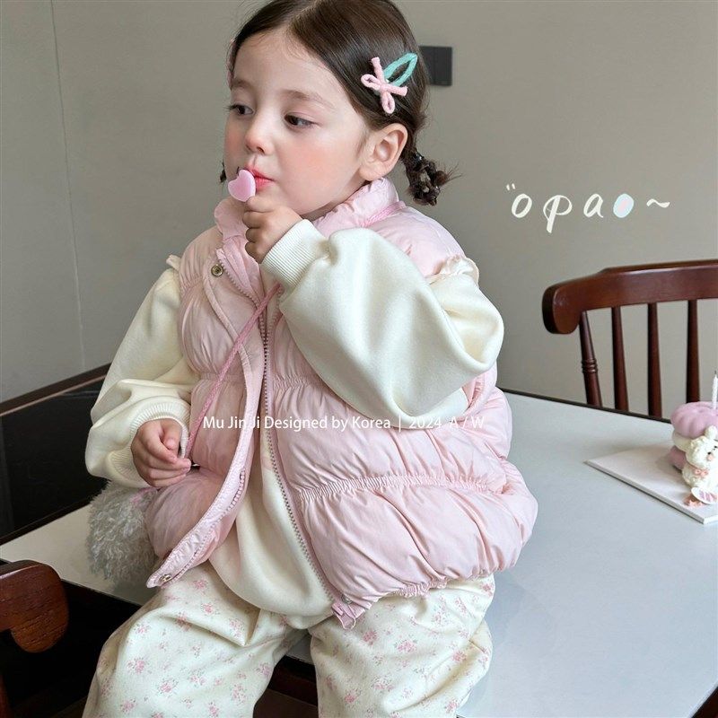 2024女童冬季洋气粉色甜美棉马甲卡通加绒卫衣碎花加绒裤子套装潮,童装/婴儿装/亲子装,套装,淘宝优惠券,粉丝福利购,淘宝优惠卷