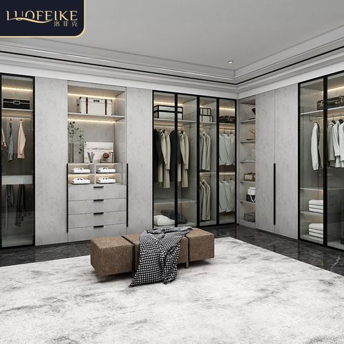 轻奢风衣柜书桌一体北欧家用卧室玻璃门大衣橱化妆台实木组合定制