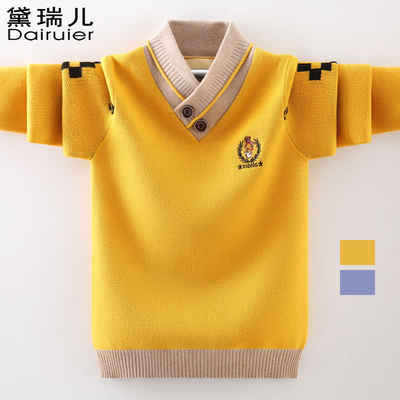 男童2022新款童装中大童儿童加绒加厚毛衣秋冬纯棉高领保暖针织衫