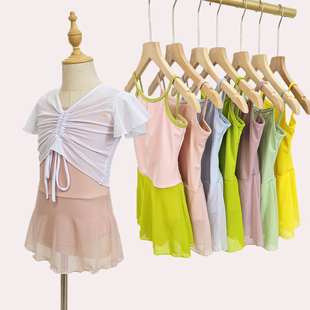 儿童舞蹈罩衫夏季吊带连衣裙女童拼色锦纶练功服披肩套装幼儿芭蕾
