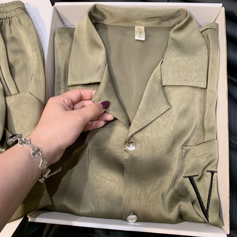 情侣睡衣夏季冰丝短袖长裤高级感四季通用男女士丝绸家居服套装